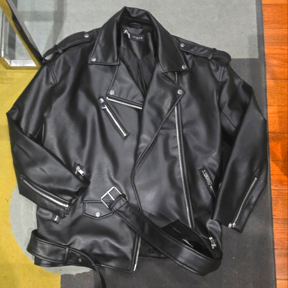 Zara Black Leather Jacket - Picture 2 of 2